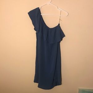 Cocktail dress one shoulder blue. Size S. Like new